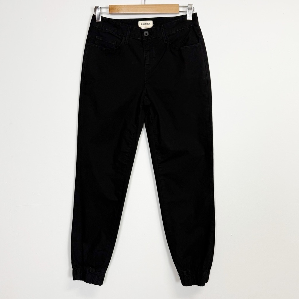 L'Agence Pants Womens 23 Black Mirabel Mid Rise Flight Pant Elastic Hem Cotton